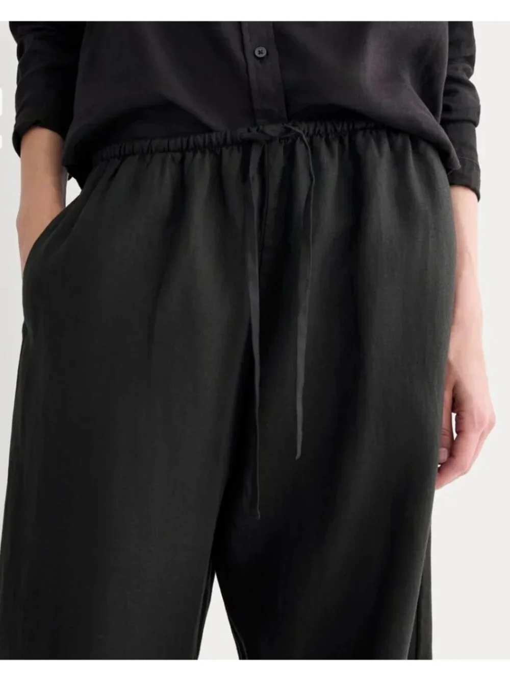 Everlane The Drawstring Pants in Linen in Black XXLarge New Womens Trousers